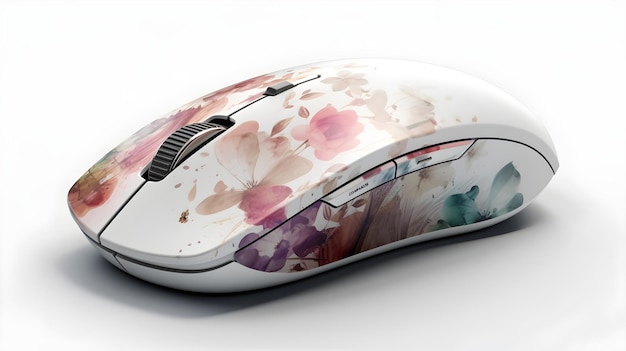 A computer mouse with a floral design on it.