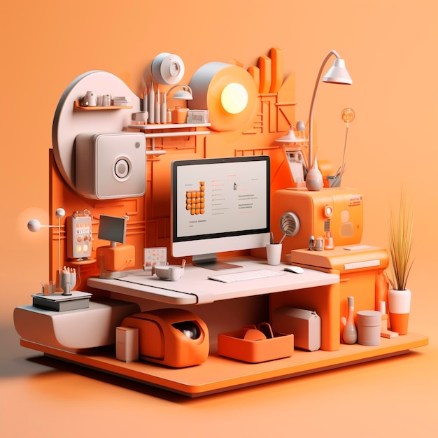 A computer in a office3d