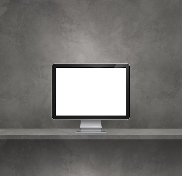 Computer pc on grey shelf background