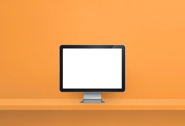 Computer pc orange wall shelf banner 3D Illustration