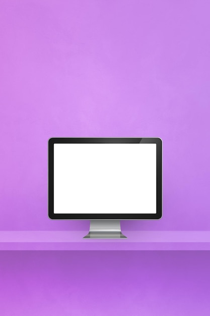 Computer pc on purple shelf Vertical background