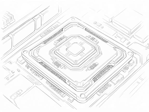 computer processor drawing vector illustration