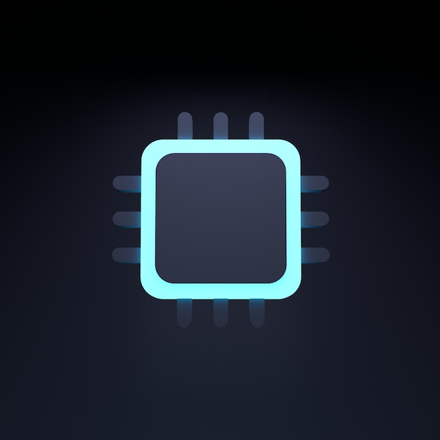 Computer processor icon 3d render illustration