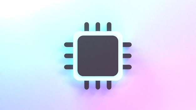 Computer processor icon 3d render illustration