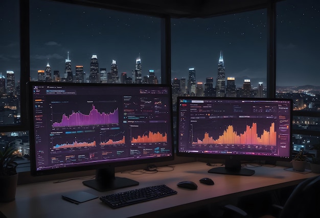 computer screen displaying a digital marketing dashboard with various charts graphs and metrics