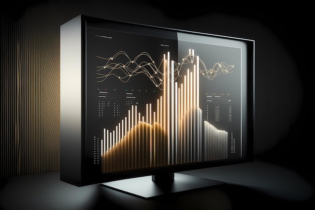 Computer screen displaying multiple financial reports and graphs and pie for business management