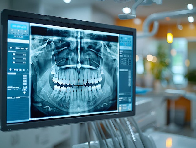 a computer screen showing a human skull and teeth