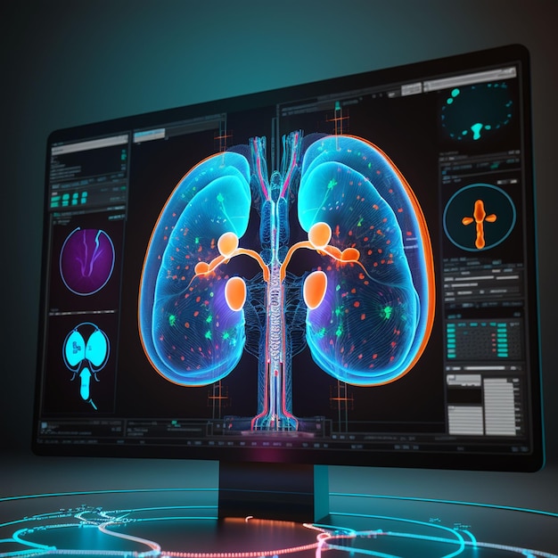 A computer screen shows a diagram of a lung.