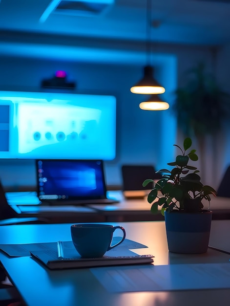 a computer screen that has a plant on it