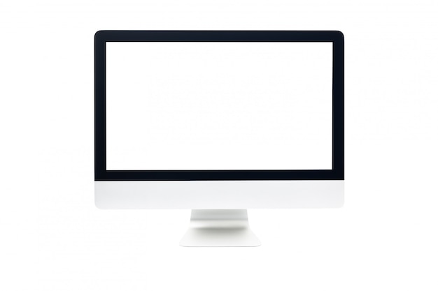 Computer screen with blank white screen isolated on white background