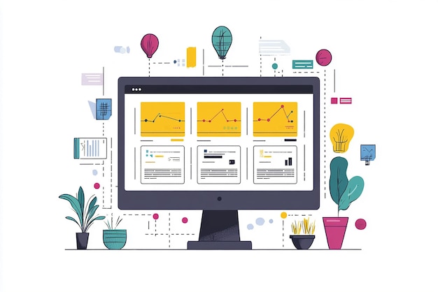 Photo a computer screen with a diagram and a plant