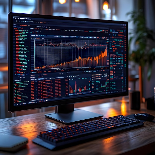 Computer Screen with Financial Data Graphs Illustration