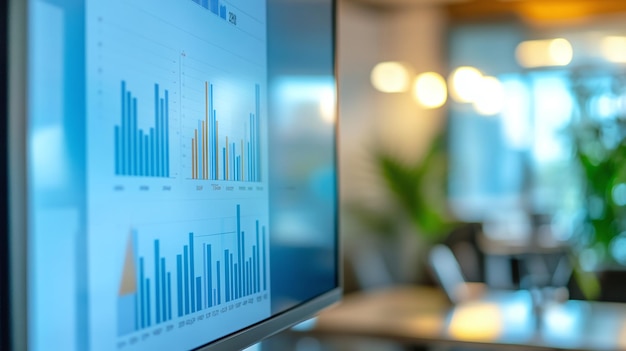 Photo a computer screen with a graph showing the graphs of the business