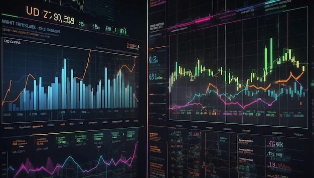 A computer screen with graphs charts and data