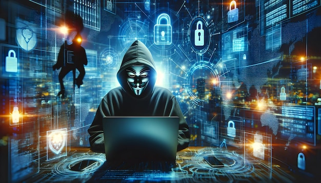 a computer screen with a man in a mask and the word padlock on it