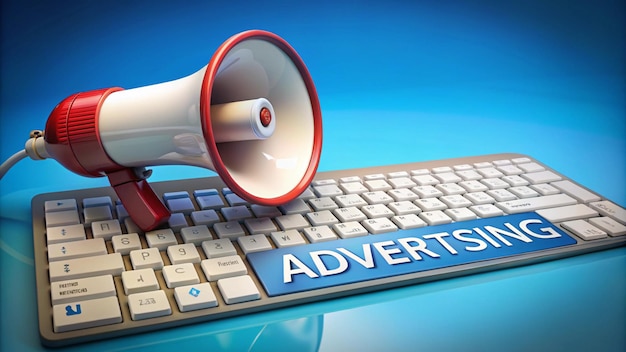 a computer screen with a megaphone that says advertising advertising advertising advertising