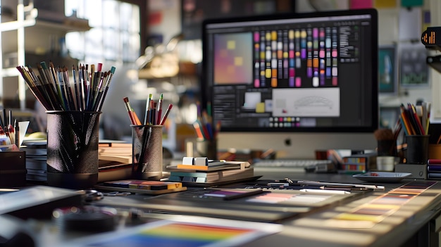 Photo a computer screen with a picture of a pencil and pencils on it