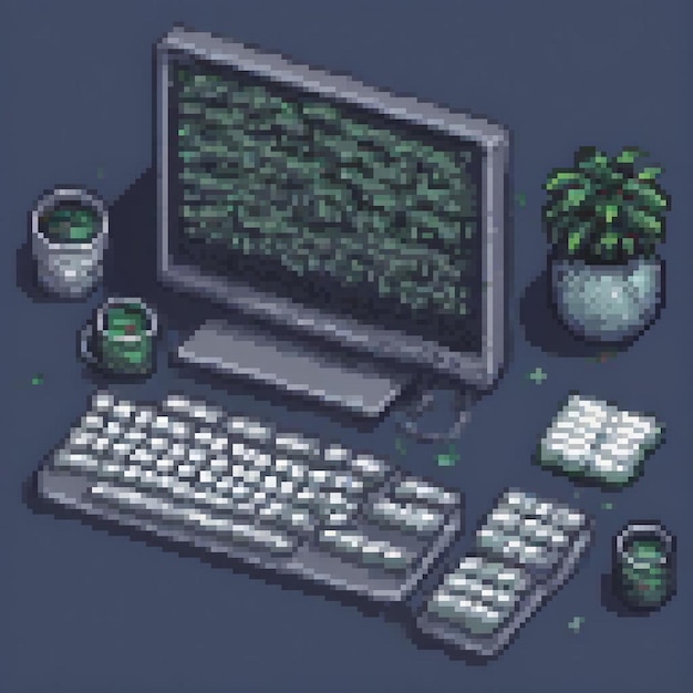 a computer screen with a plant on it and a potted plant on the screen