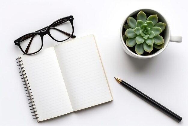 Computer Succulent Glasses Notepad Coffee Cup on a White Background Created with Generative AI Tools