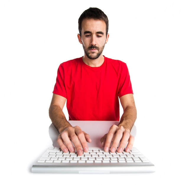 Computer technician working with his keyboard