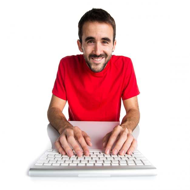 Computer technician working with his keyboard