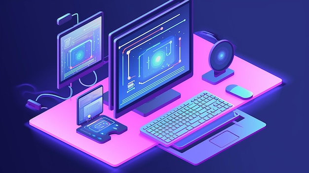 Computer technology isometric illustration PC laptop 3D