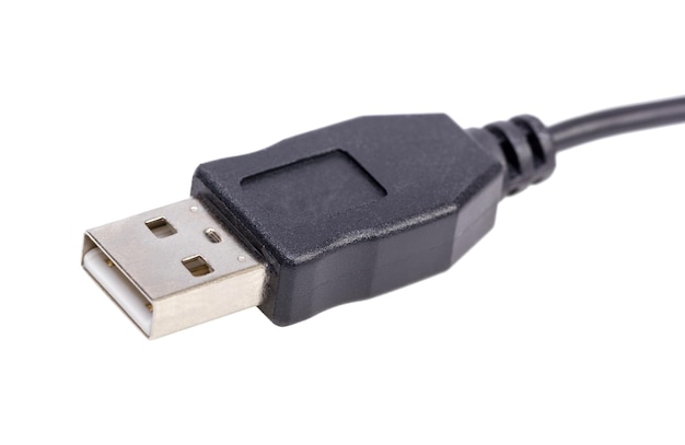 Computer USB cable plug on a white background