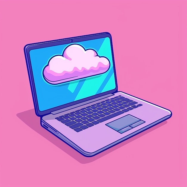 Photo a computer with a cloud on the screen and a pink background