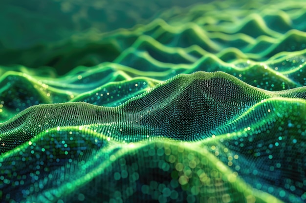 Computergenerated image of a topographiclike surface in varying shades of green