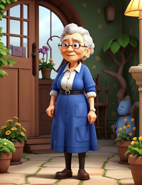 Computerized Connection Animated Caretaker and Senior Woman in Garden