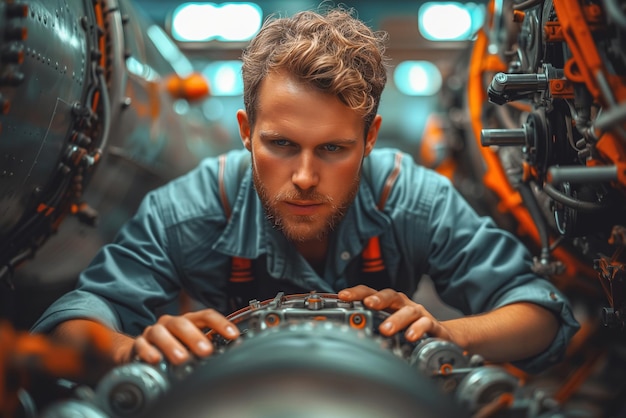 Concentrated Aircraft Mechanic During Maintenance