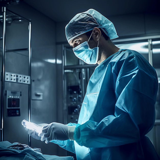 A concentrated surgeon preparing for his next operation in the washroom