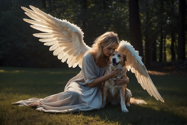 A concept of an angel with a lovely dog