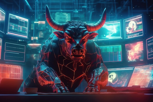 A concept of an angry bull representing bullish trends in stock markets Generative AI