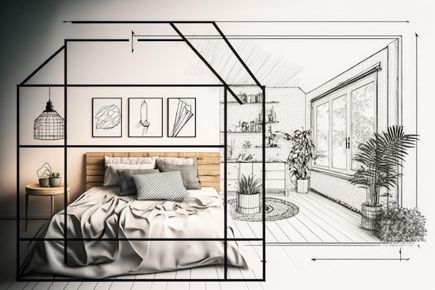 Concept for an architect and interior designer a handdrawn sketch of an unfinished project