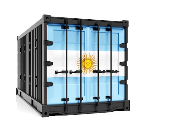 The concept of Argentina exportimport container transporting and national delivery of goods The transporting container with the national flag of Argentina view front