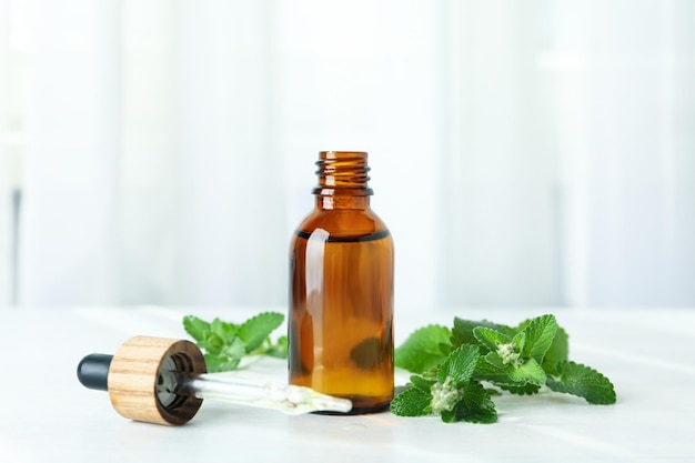 Concept of aromatherapy with mint close up