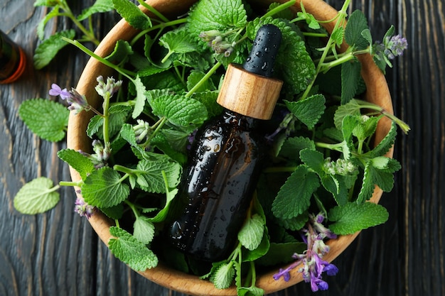 Concept of aromatherapy with mint close up