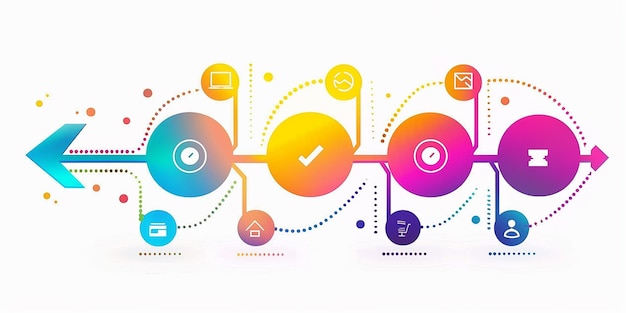 Photo concept of arrow business model with 6 successive steps six colorful graphic elements