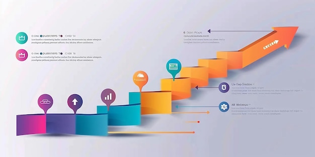 Photo concept of arrow business model with 6 successive steps six colorful graphic elements