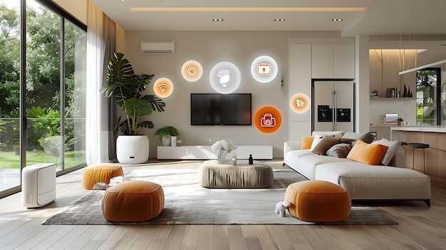 A concept art of a digital holographic artificial intelligence ai smart technology in a house