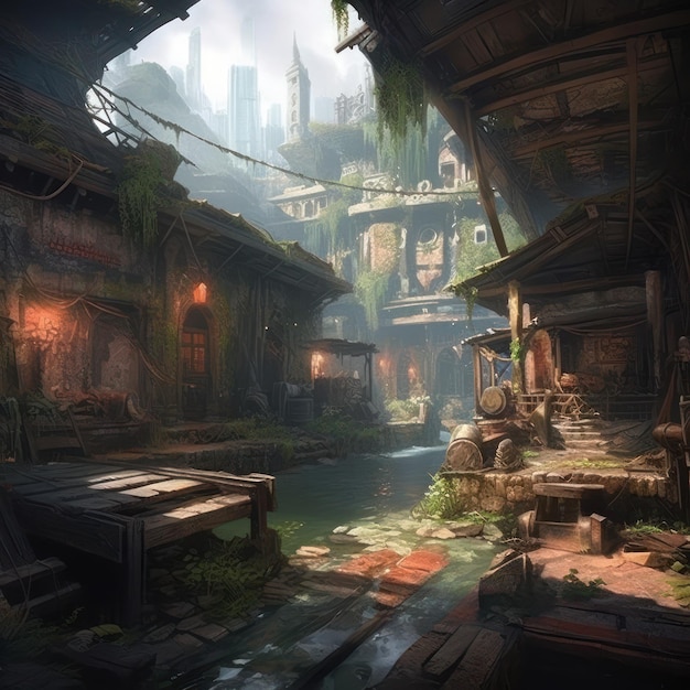 A concept art for a game called the lost city.