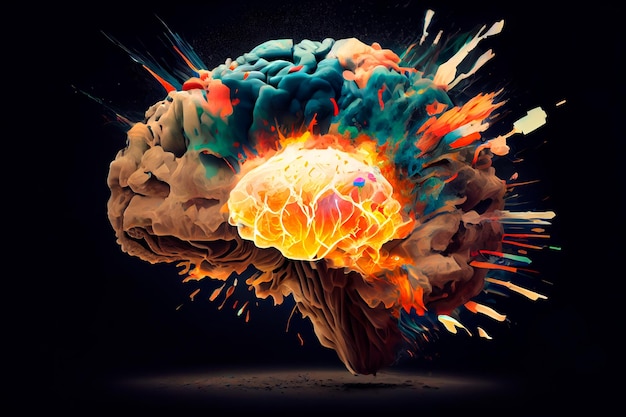 Concept art of a human brain exploding with knowledge and creativity generative ai