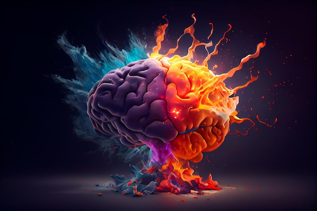 Concept art of a human brain exploding with knowledge and creativity generative ai