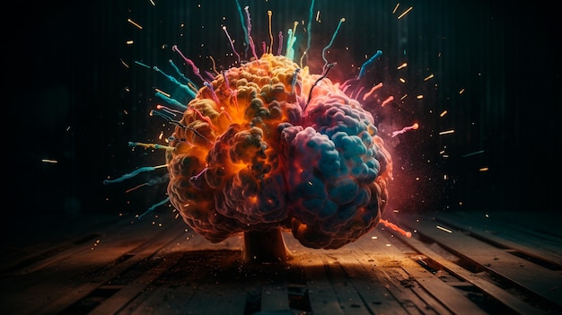 Concept art of a human brain exploding with knowledge and creativity Generative AI