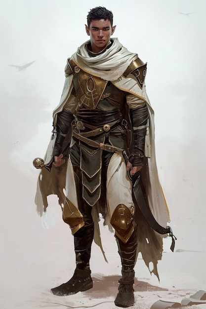 Concept art of a nomad in medieval desert character design fantasy style adventurer