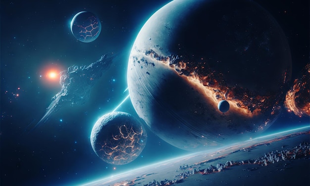 Concept art of space planets in distant cosmos