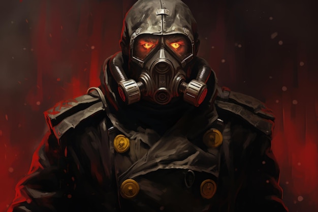 Concept Art Of a Strong Military Wearing a Gasmask Generative AI