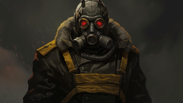 Concept Art Of a Strong Military Wearing a Gasmask Generative AI