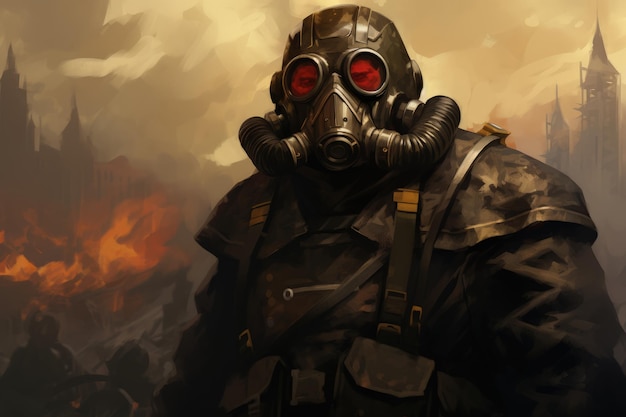 Concept Art Of a Strong Military Wearing a Gasmask Generative AI